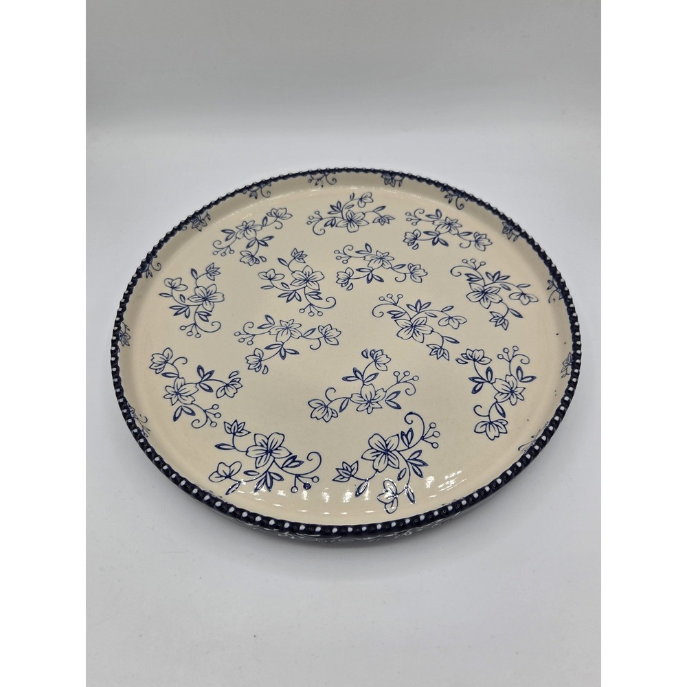 Temp-tations Ceramic Pottery Blue White Floral Lace Round Tray 12 Inch